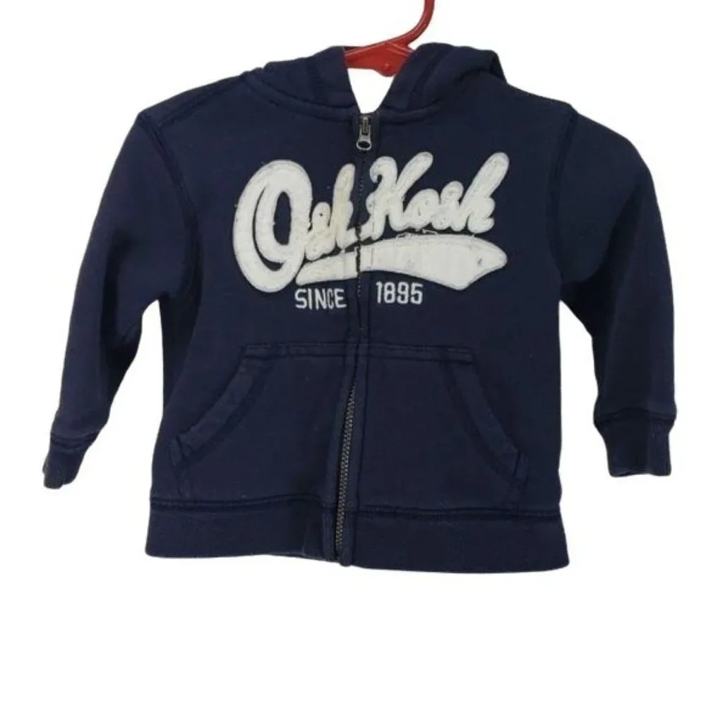 Osh Kosh B'Gosh Infant Boys Navy Blue Long Sleeve Full Zippered Hoodie 12 Months